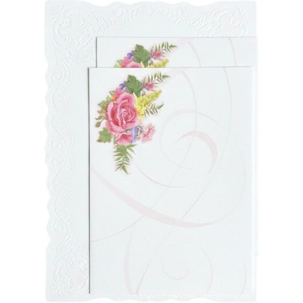 Fashion Stationery Set Floral Rose Embossed Scalloped 15 Sheets 10 Envelopes NEW